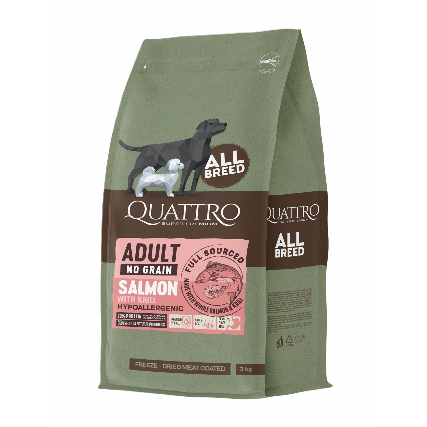 Grain-free salmon and krill dog food for all breeds BUBU Pets Quatro Super Premium