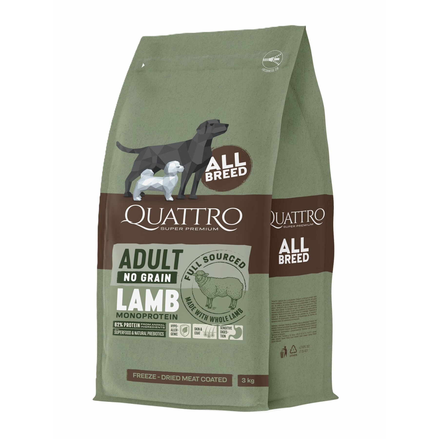 Grain-free dog food for all breeds lamb BUBU Pets Quatro Super Premium