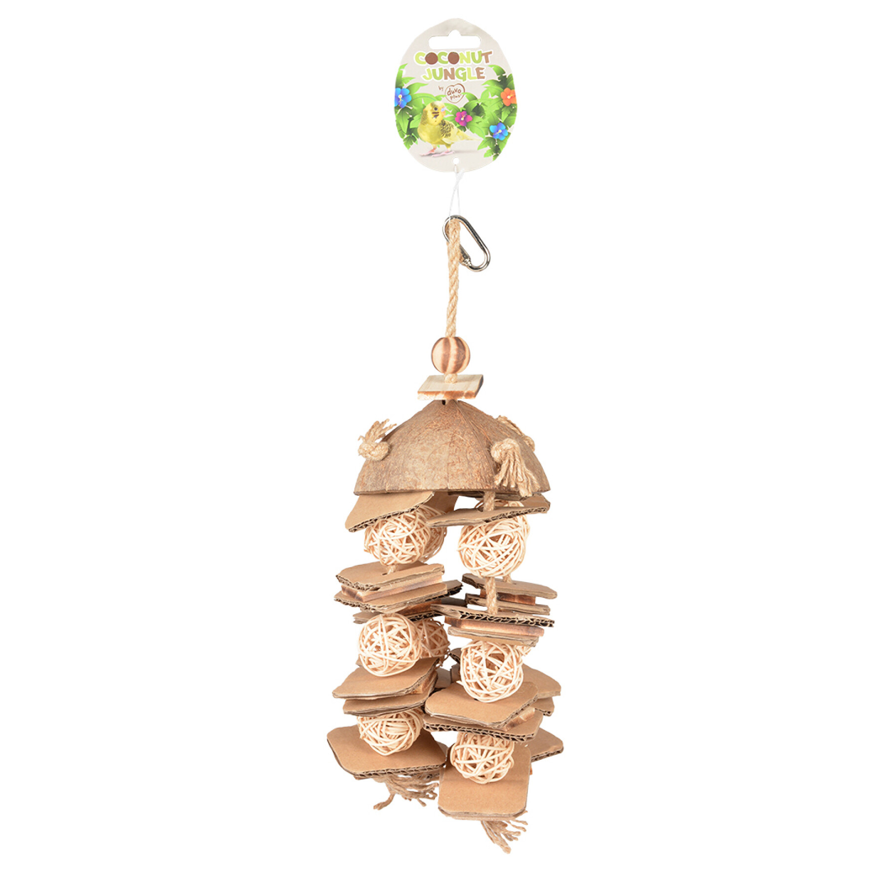 Bird toy pendant with willow balls and cardboard Duvoplus Coconut Jungle