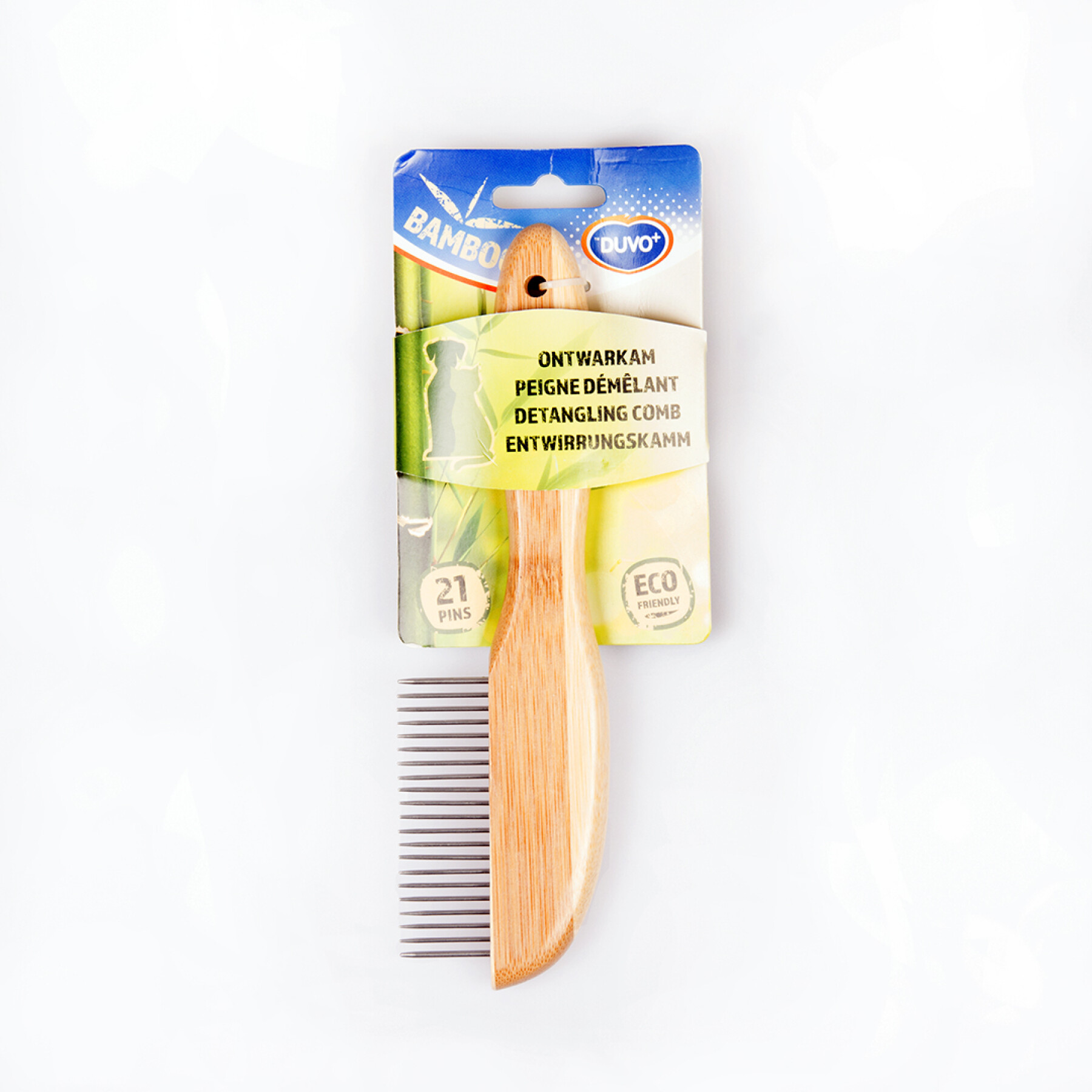 Detangling comb for dogs and cats with bamboo handle Duvoplus