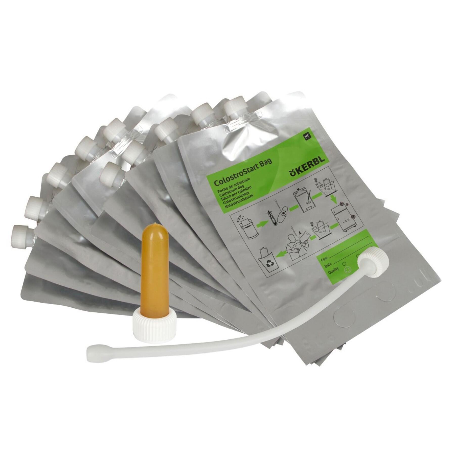 Kit of 10 colostrum bags with teat and probe Kerbl ColostroStart