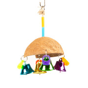 Colorful coconut umbrella bird toy with bells Duvoplus